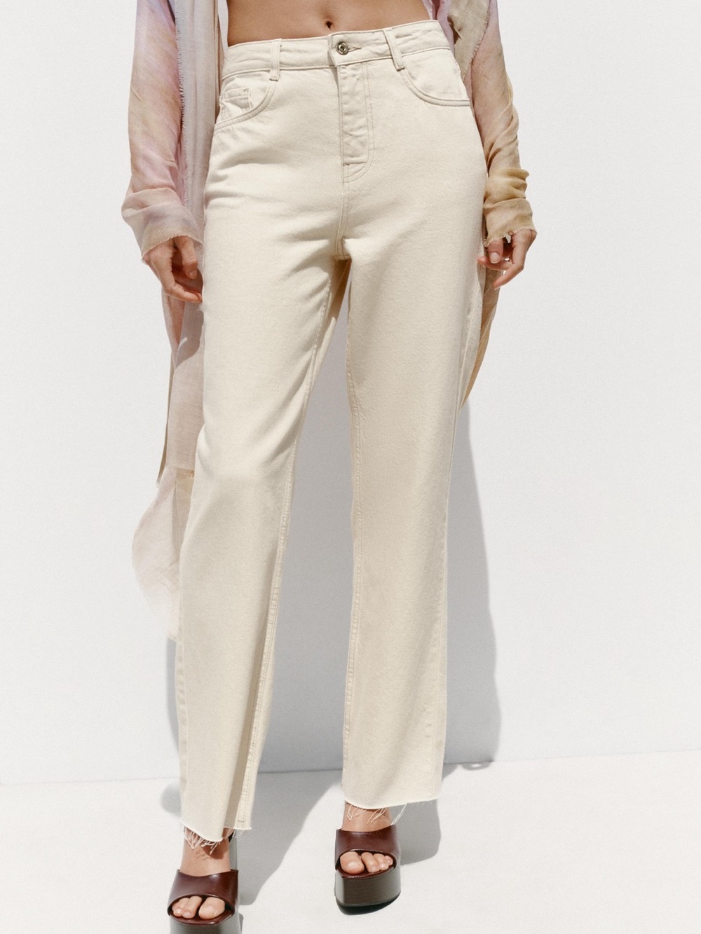 Zara Cream Front-Seam High-Waist Trousers